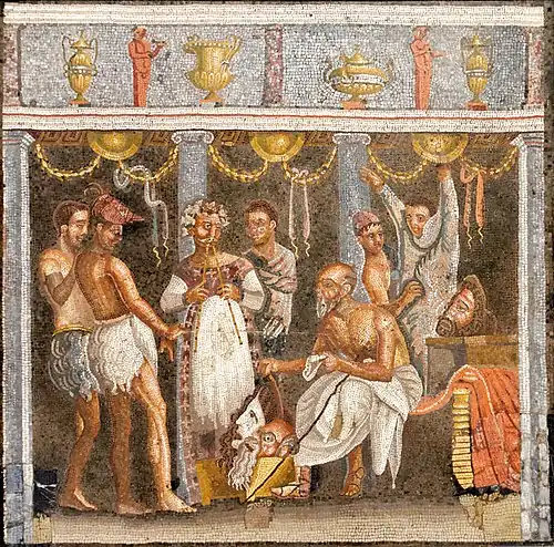 Roman mosaic depicting Choregos and Actors.