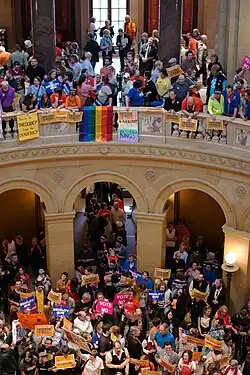 A crowd gathers in the Minnesota capitol during the same sex marriage vote in 2013.