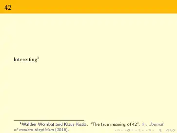 A beamer presentation slide containing a citation using package biblatex .