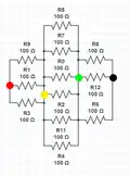 redrawing idential EMF as the same nodes, can see three groups of parallel resistors