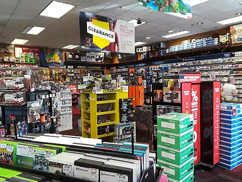 A GameStop game store in 2018. Physical retail faced increasing digital competition this decade.