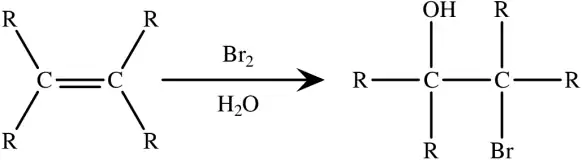 Formation of a halohydrin from an alkene, using an aqueous bromine solution