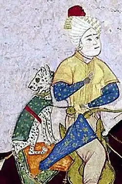 A drawing of a man with a cheetah behind it