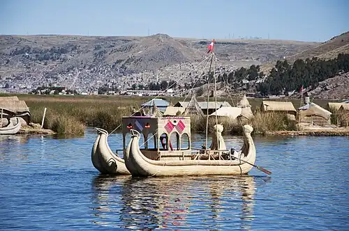 Boat by the Uros islands.