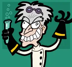 A mad scientist cartoon, saved as a SVG.