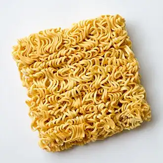 Block of dried instant noodles