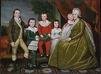1798 portrait of an American Family. Advances in textiles made a difference in the world of clothing.