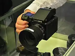 A large black and angular camera.