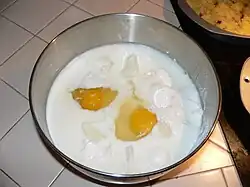 Mix the flour, sugar, milk, egg, shortening, salt, and baking powder in a bowl.