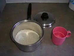 2. Pour rice into saucepan (mix optional salt in at this point).