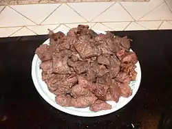 Beef that has been browned (but not cooked all the way through)