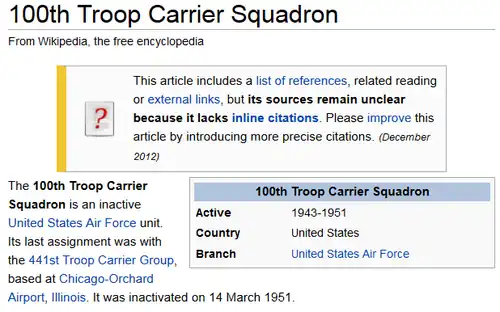 A Wikipedia article tagged as “needing inline citations”...