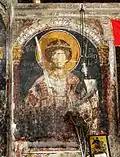 Saint George depicted on an icon part of an iconostasis in the Church of St. George, Staro Nagoričane, North Macedonia (14th century)