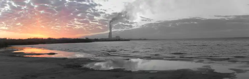 Panorama of plant and Kurakhove Reservoir