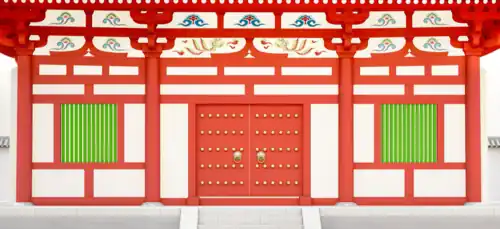 Recreation of Tang dynasty caihua architectural decorations.