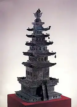 Bronze model pagoda, Goryeo period, a national treasure of Korea, Leeum Museum, Seoul, South Korea.