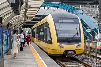 A light-rail vehicle of the Changchun Rail Transit in Changchun, China