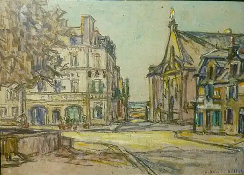 Germain David-Nillet's "La Chapelle des Ursulines et l'Hôtel du Lion d'Or". Held in the Musée du Faouët.