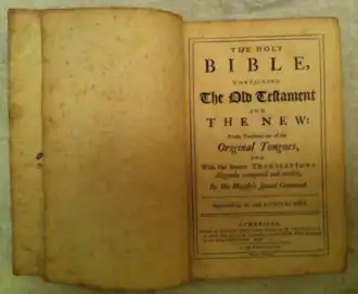 King James Bible, 1760 ed.; first issued in 1611[7]