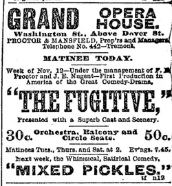 Advertisement for "The Fugitive," 1888