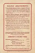 Back cover showing railway arrangements and admission fares
