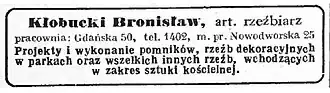 Advertising for Klobucki studio in 1933