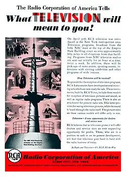 Image 1Ad for the beginning of experimental television broadcasting in New York City by RCA in 1939 (from History of television)