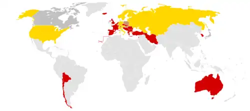 Map displaying countries that won medals during 1956 Winter Olympics