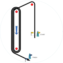 Olympic course XO., S(Start) - 1 - 4G - 1 - 2 - 3 - F(Finish reaching)
