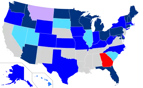 Net changes to lower house seats after the 2006 elections &nbsp;&nbsp;&nbsp;&nbsp;&nbsp;+1 Dem seat &nbsp;&nbsp;&nbsp;&nbsp;&nbsp;+2 Dem seats &nbsp;&nbsp;&nbsp;&nbsp;&nbsp;+3–5 Dem seats &nbsp;&nbsp;&nbsp;&nbsp;&nbsp;+6–88 Dem seats &nbsp;&nbsp;&nbsp;&nbsp;&nbsp;+1 Const. seat &nbsp;&nbsp;&nbsp;&nbsp;&nbsp;+5 Rep seats