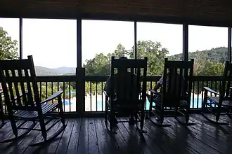 Back porch rockers at the park lodge