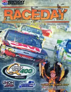 The 2012 Quaker State 400 program cover, featuring Kyle Busch.