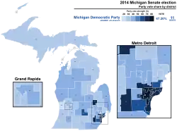 Support for Democratic Party candidates by district