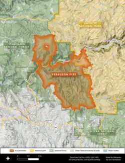 A map of the footprint of the Ferguson Fire