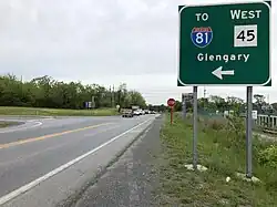 Glengary, Interstate 81, & West Virginia State Route 45 exit along West Virginia State Route 9