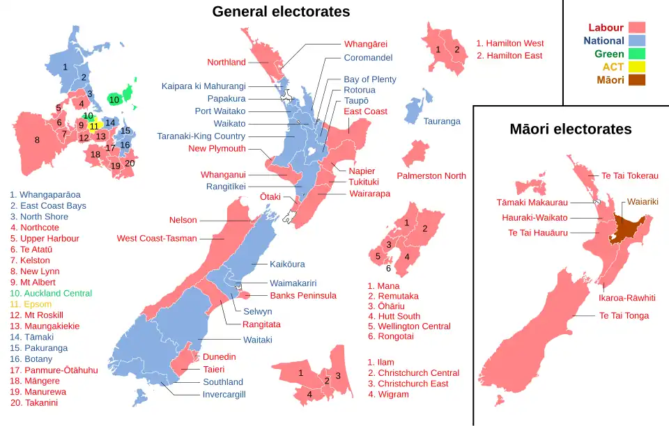 Party affiliation of winning electorate candidates.