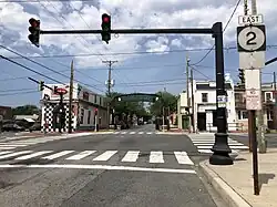 Green archway over the road