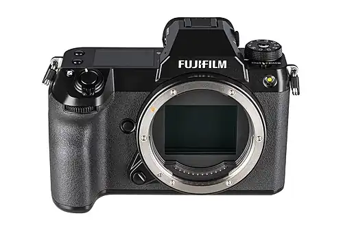 Fujifilm GFX 100S body without lens - elevated frontal view