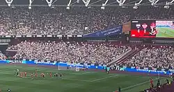 IShowSpeed prepares to take a penalty against KSI in London Stadium at the 2023 Sidemen Charity Match