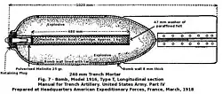 A drawing of an American 240 mm mortar bomb. The projectile for the IKO was very similar