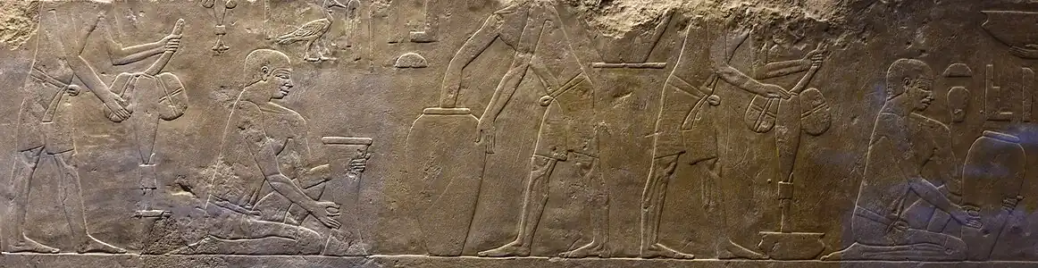 Drilling and polishing of stone vessels, a relief of a 5th Dynasty tomb at Saqqara
