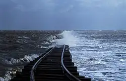 Dagebüll hallig railway, flooded, in 1984