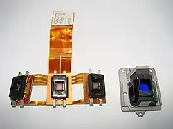 Three monochrome sensors and color separation prism from Sony DCR-VX100E camera