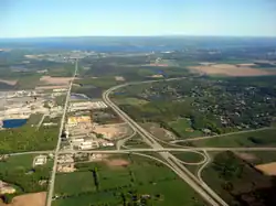 An aerial view of Highway 416 approaching Ottawa
