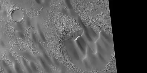 Close view of dunes in Newton Crater showing ripples on surface, as seen by HiRISE under HiWish program