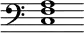 { \override Score.TimeSignature #'stencil = ##f \time 6/4 \clef bass << { <a f c>1 } >> }