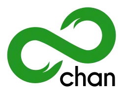 Green infinity symbol, with "chan" underneath in black lowercase sans serif text