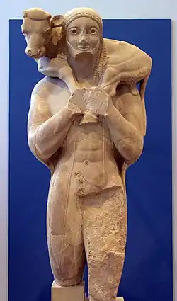 The Moschophoros or calf-bearer, c. 570 BC, Athens, Acropolis Museum