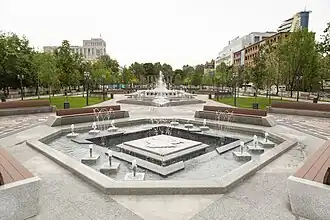 Quartzite map engraved with the 12 administrative districts of Yerevan