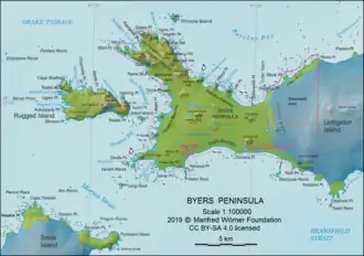 Topographic map of Antarctic Specially Protected Area ASPA 126 Byers Peninsula